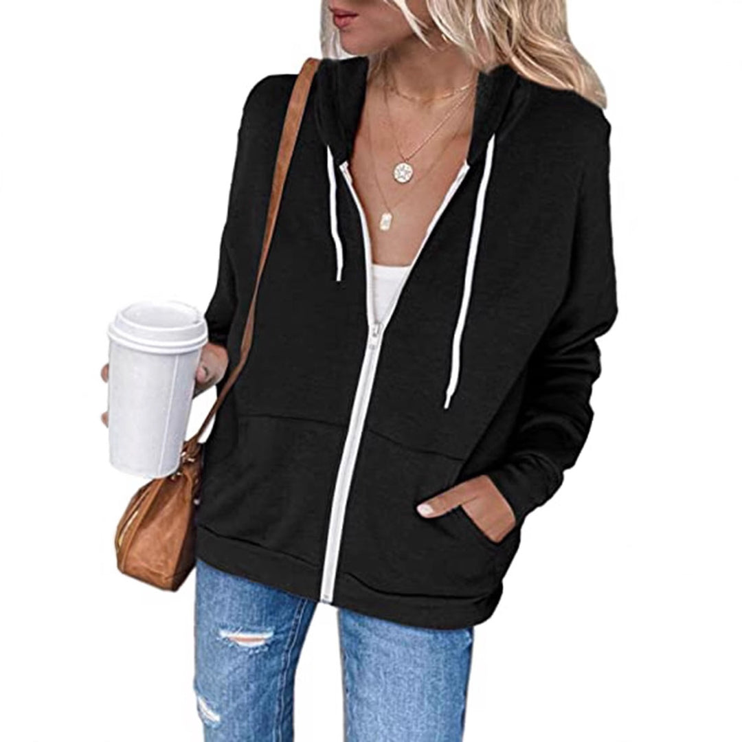 Damen lässige Kapuzenjacke mit Reißverschluss und praktischen Taschen EB