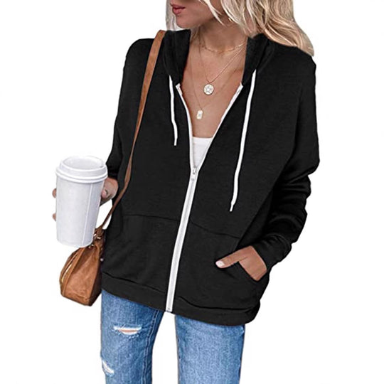 Damen lässige Kapuzenjacke mit Reißverschluss und praktischen Taschen EB