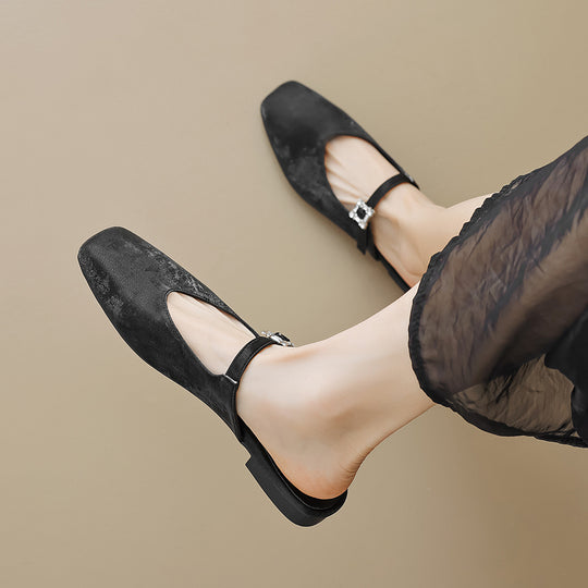 Damen elegante Slingback Ballerinas mit modischem Schnallenakzent EB