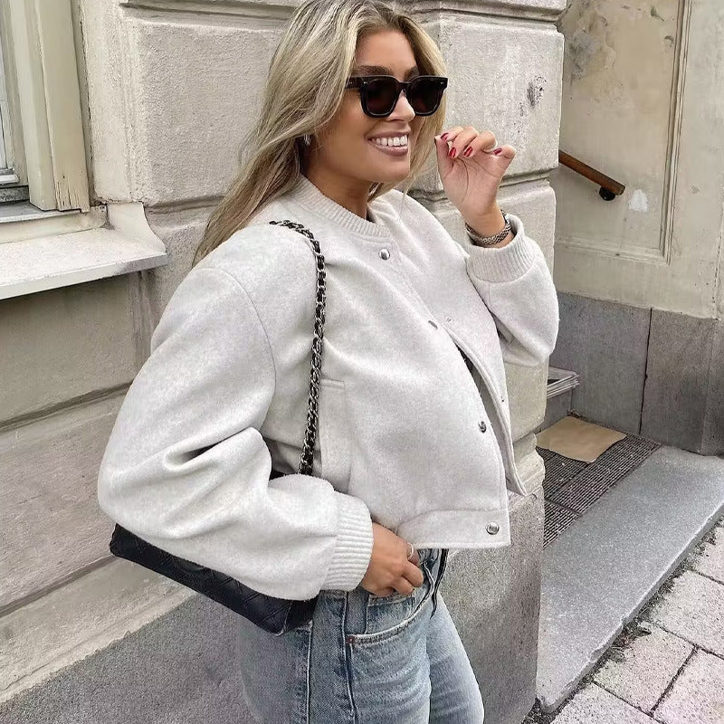 Damen modische Sweatjacke mit Knopfverschluss und praktischen Taschen EB