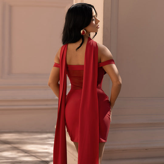 Damen Sexy Minikleid mit transparentem Oberteil und lässigem Drapierungseffekt EB
