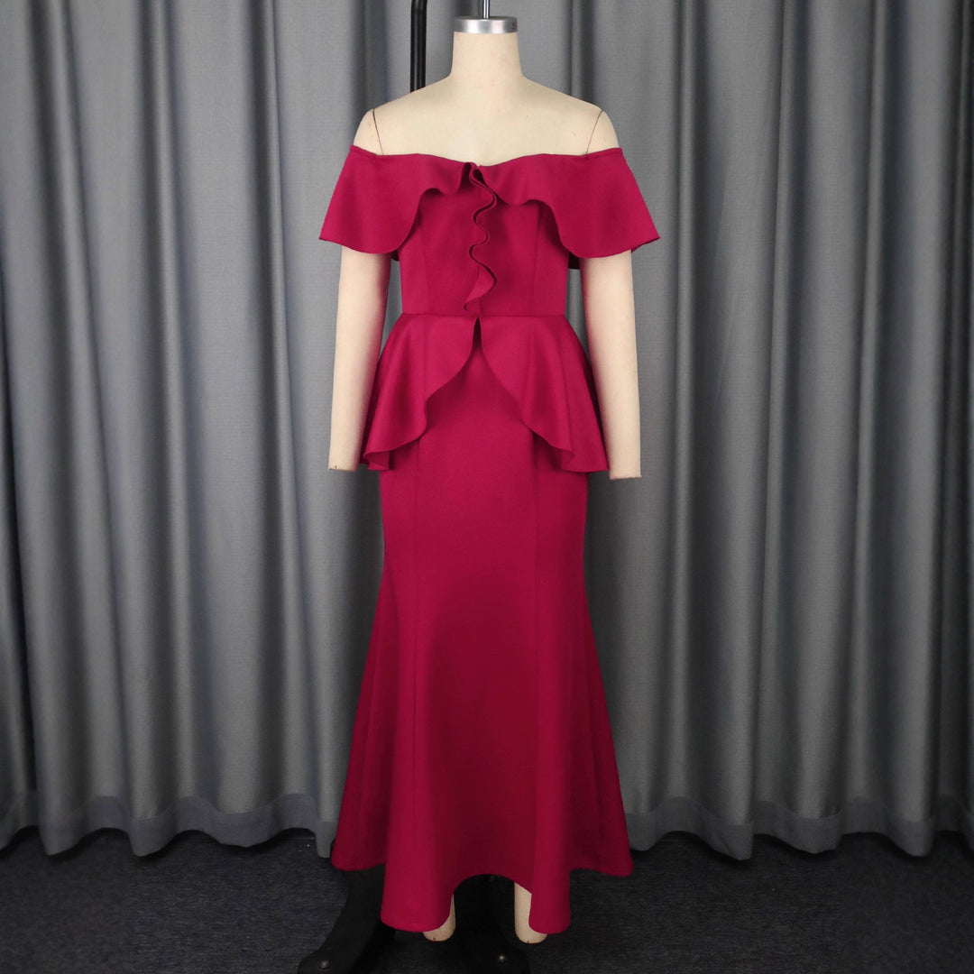Damen elegantes Abendkleid mit schulterfreiem Design und voluminösem Saum EB