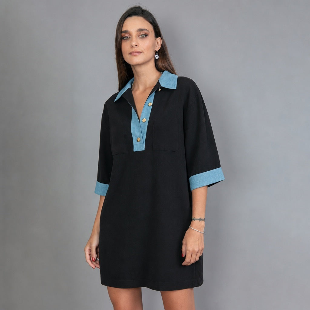 Damen oversized Polo-Tunika mit Kontrastkragen und aufgesetzten Brusttaschen Eichborn Berlin