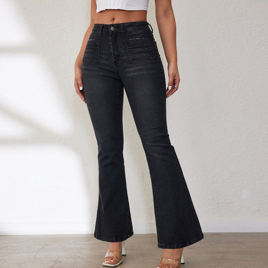 Damen Flared Jeans mit hohem Bund und seitlichen Taschen EB