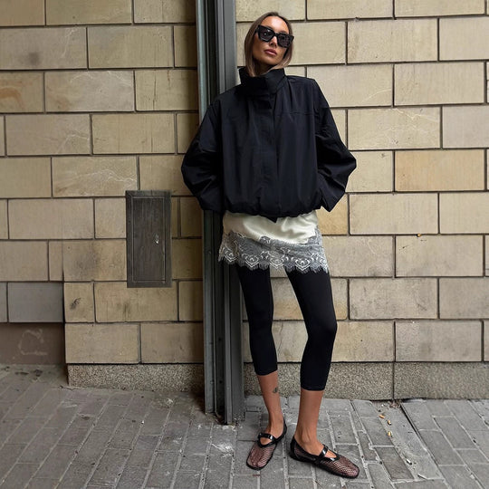 Damen lässige oversized Jacke mit hohem Kragen und verstellbarem Verschluss EB