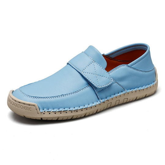 Damen Bequeme Slip-On Lederschuhe mit verstellbarem Klettverschluss EB