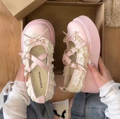 Damen Plattform-Sandalen mit verspieltem Spitzendetail und elegantem Riemenverschluss EB