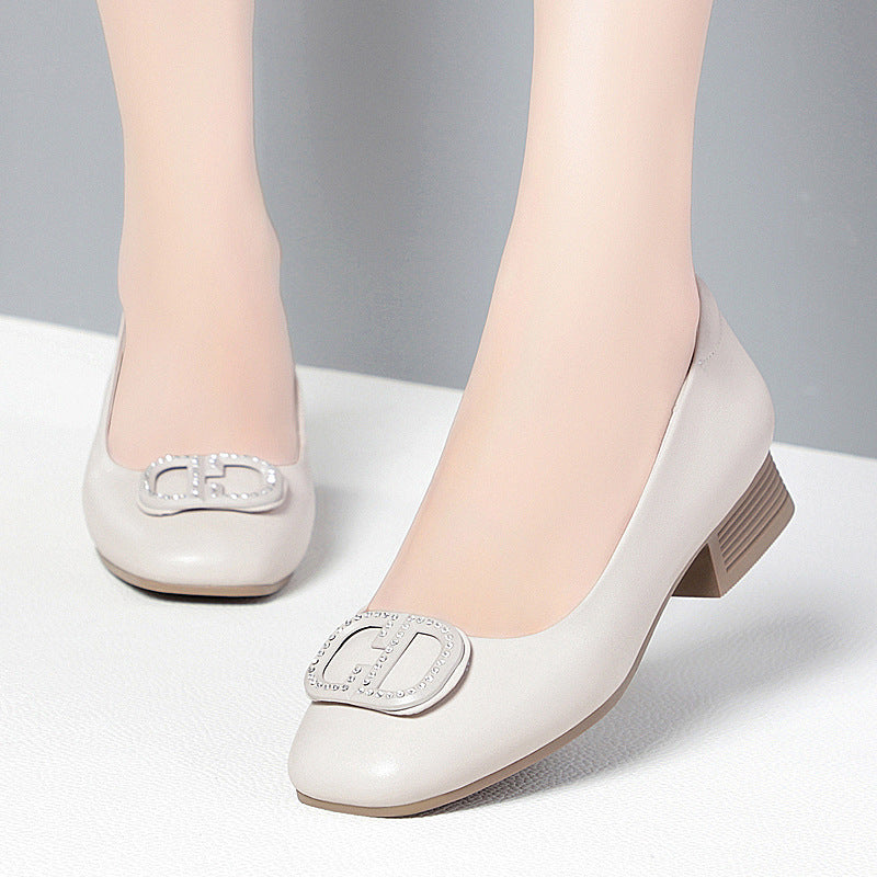 Damen Elegante Ballerinas mit modischem Strassdetail und komfortablem Blockabsatz EB