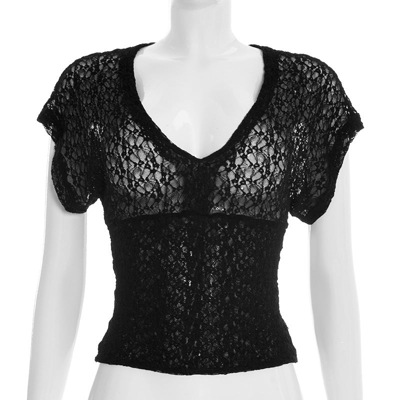 Damen Elegantes Spitzenoberteil mit V-Ausschnitt und weitem Schnitt EB