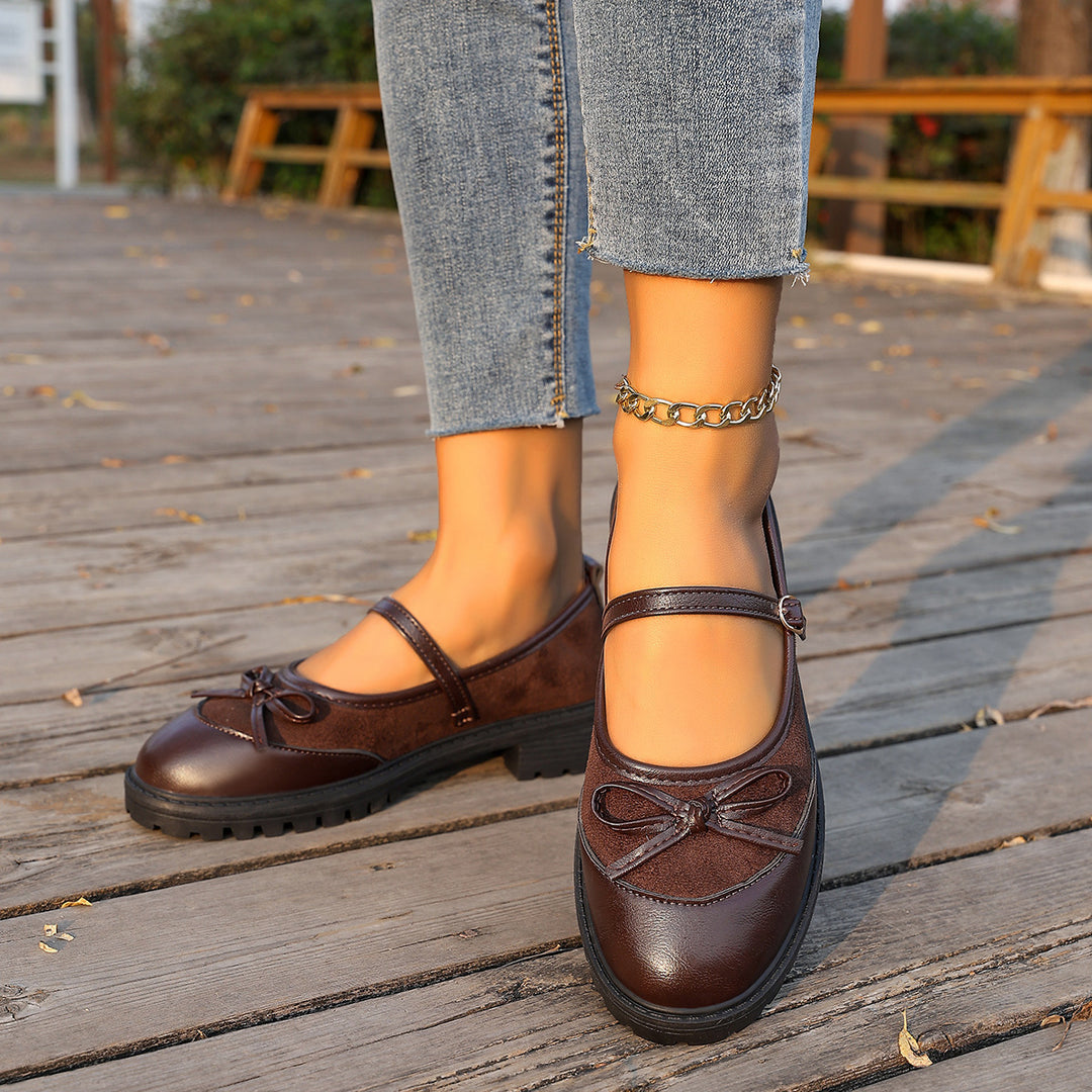 Damen  Vintage-inspirierte Mary-Jane Ballerinas mit Leopardenvelours, Zierschleife und profilierter Gummisohle EB