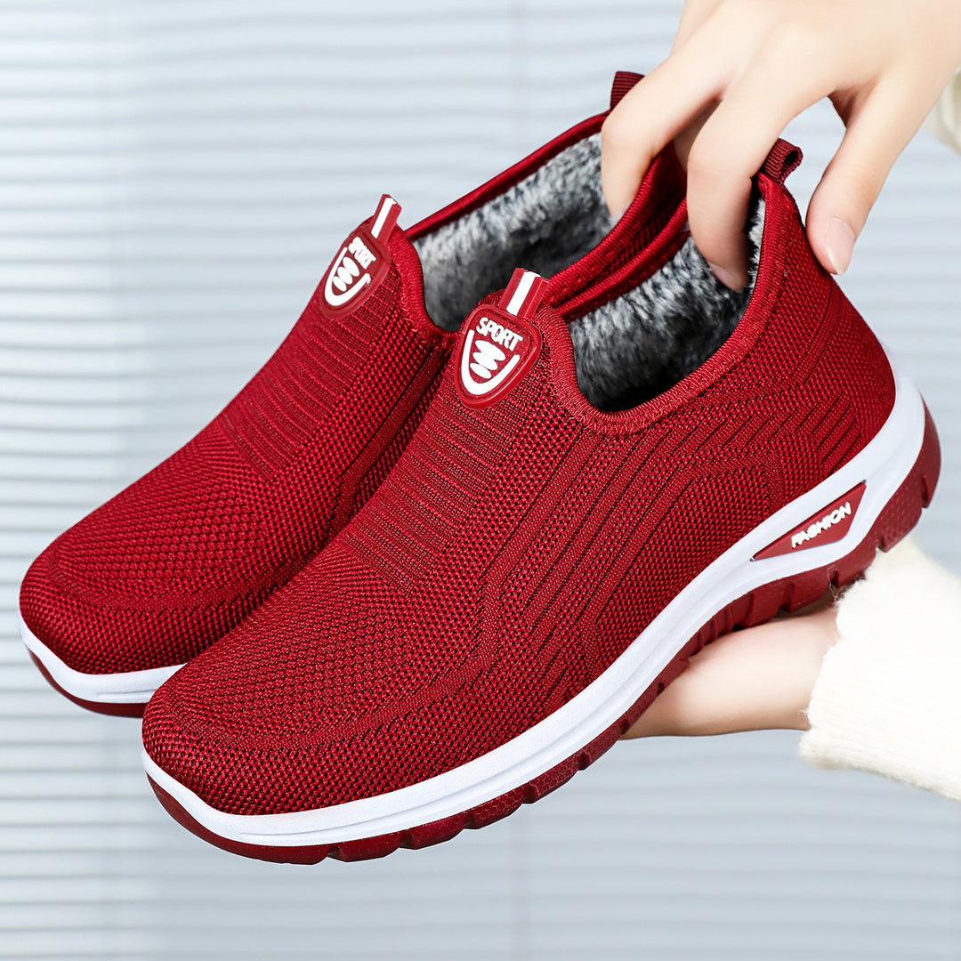 Damen Bequeme Slip-On Freizeitschuhe mit atmungsaktivem Strickdesign EB