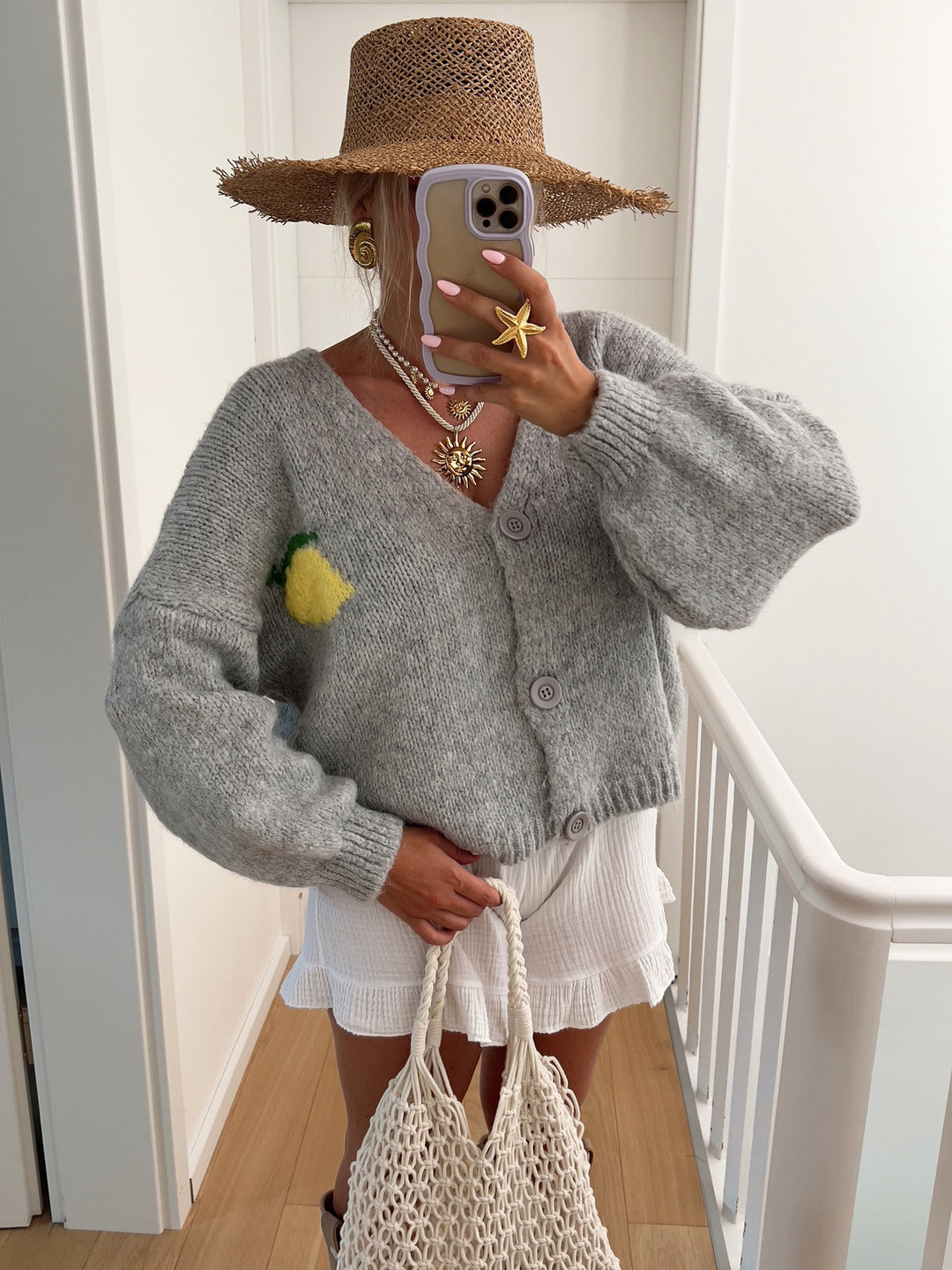 Damen Grobstrick Cardigan mit fröhlichem Motiv EB