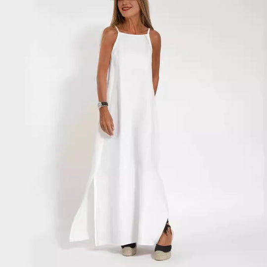 Damen lässiges Maxikleid mit schmalen Trägern und fließendem Schnitt EB