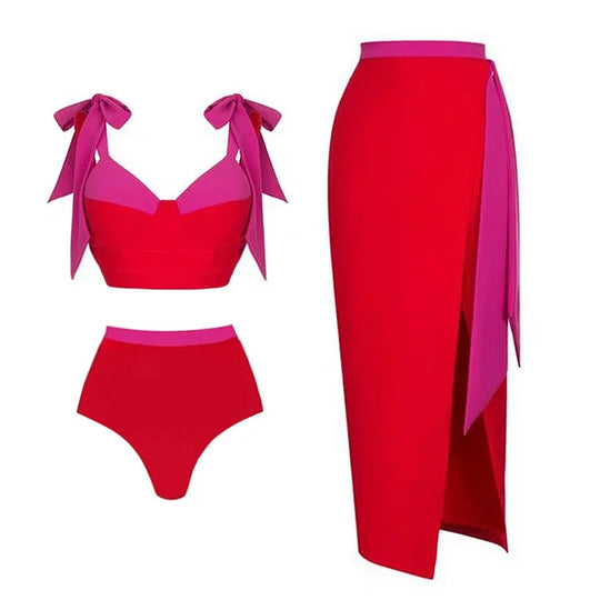 Damen hochtailliertes Bikiniset mit Wickelrock EB