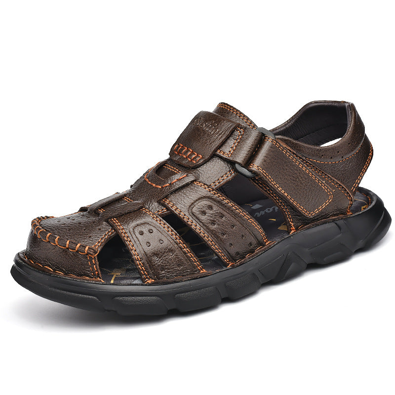 Herren Ledersandalen mit verstellbarem Klettverschluss und rutschfester Sohle EB