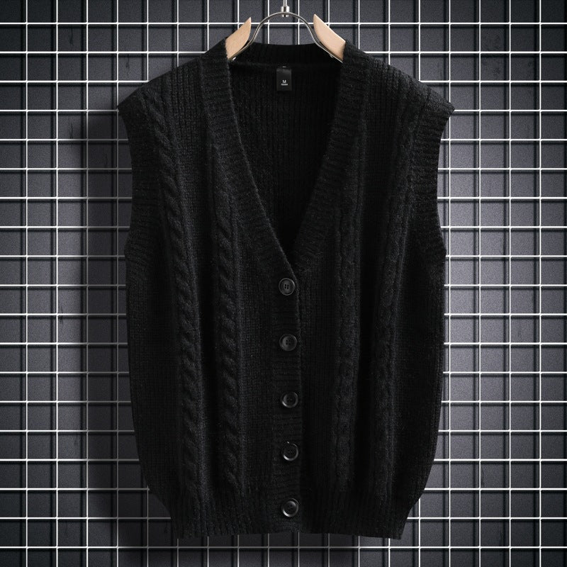 Herren ärmellose Strickjacke mit Zopfmuster und Knopfdetails EB
