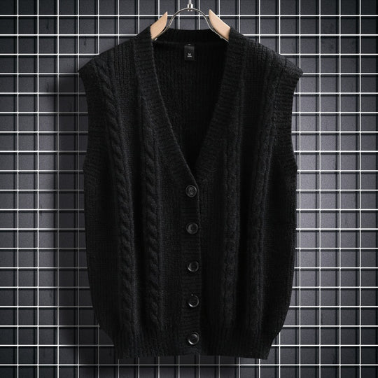 Herren ärmellose Strickjacke mit Zopfmuster und Knopfdetails EB