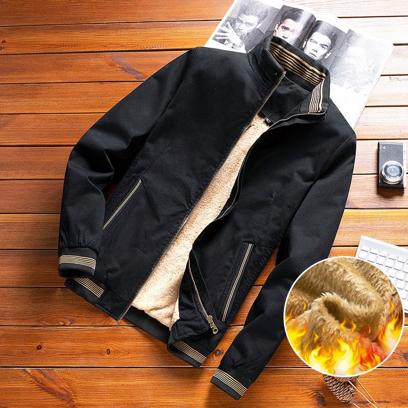 Herren nan thermisch gefütterte Freizeit-Bomberjacke mit Teddyfutter, Reißverschluss-Taschen und Stehkragen EB