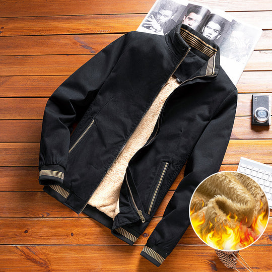 Herren nan thermisch gefütterte Freizeit-Bomberjacke mit Teddyfutter, Reißverschluss-Taschen und Stehkragen EB