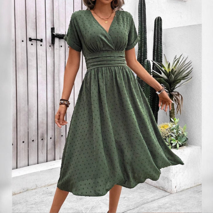Damen Midikleid mit V-Ausschnitt und Taillenakzent EB