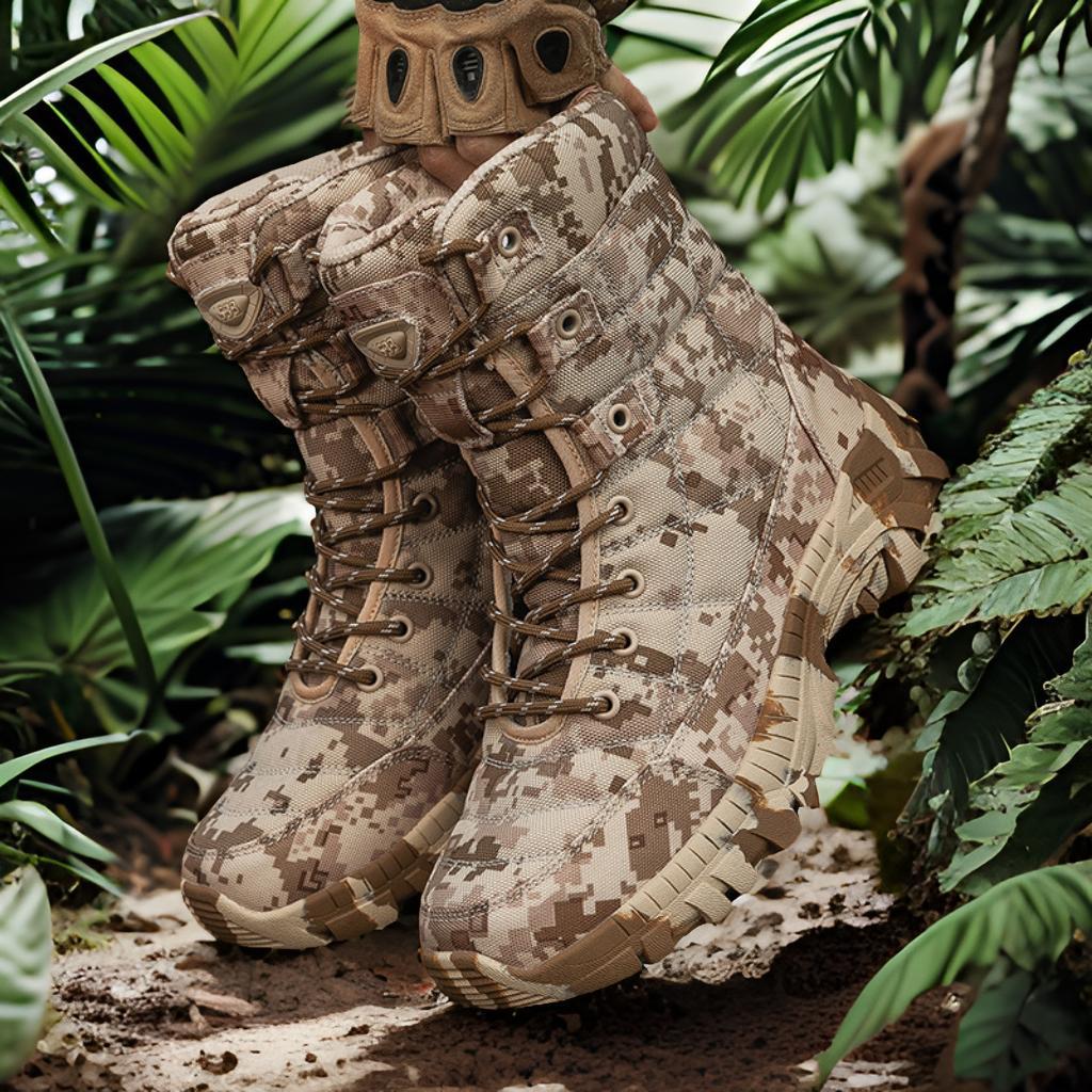 Herren hochgeschnittene Camo Einsatzstiefel mit schnelltrocknendem Obermaterial EB