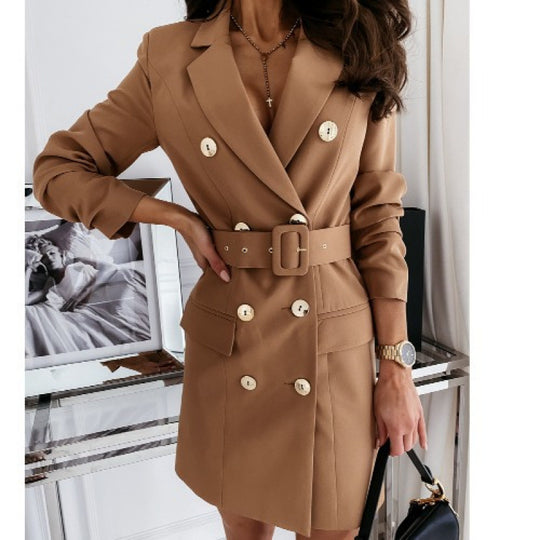 Damen doppelt knopf-beschichtetes Gürtel Mini Blazer Kleid EB