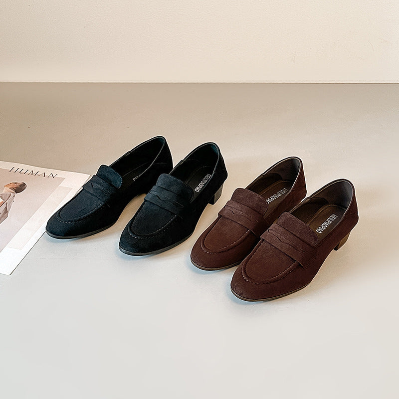 Damen modische Wildleder-Mokassins mit bequemem Blockabsatz EB