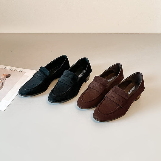 Damen modische Wildleder-Mokassins mit bequemem Blockabsatz EB