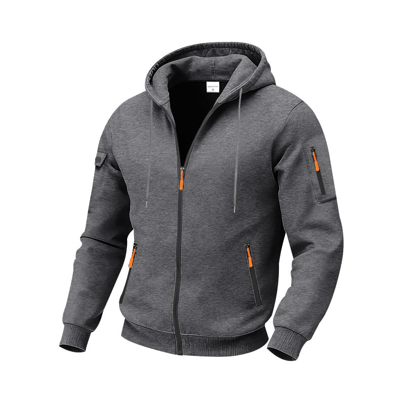 Herren nan technische Zip-Hoodiejacke mit wasserabweisenden Reißverschlusstaschen, Kapuze und verstärkten Ärmelpaspeln EB