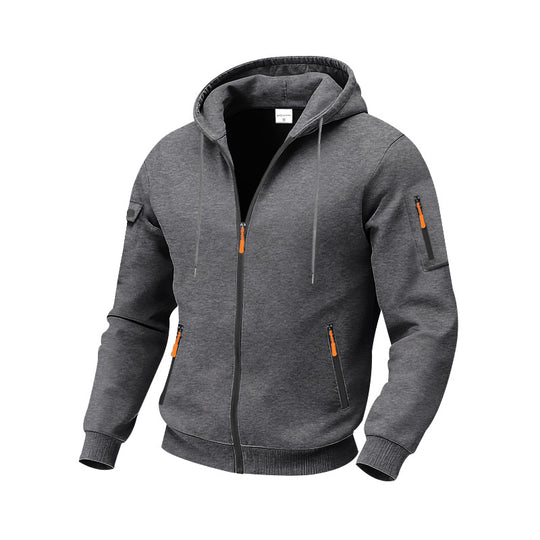 Herren nan technische Zip-Hoodiejacke mit wasserabweisenden Reißverschlusstaschen, Kapuze und verstärkten Ärmelpaspeln EB