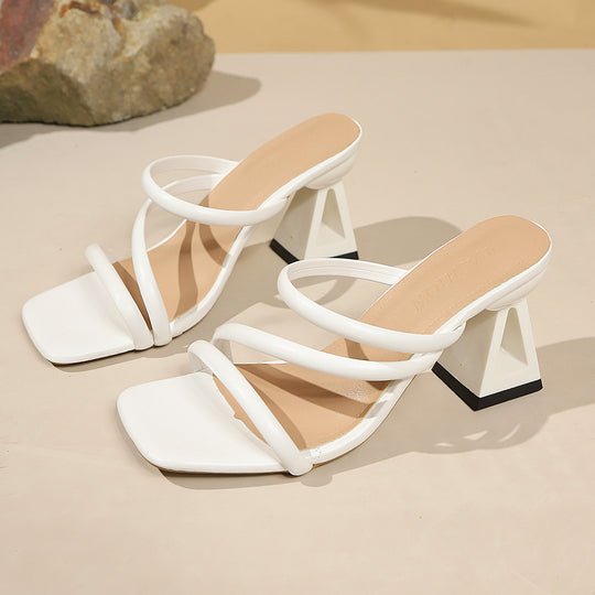 Damen Elegante und modische High-Heel Sandalen mit geometrischem Absatz EB