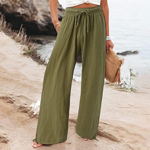 Damen lässige weit geschnittene Sommerhose mit elastischem Bund und praktischen Seitentaschen EB