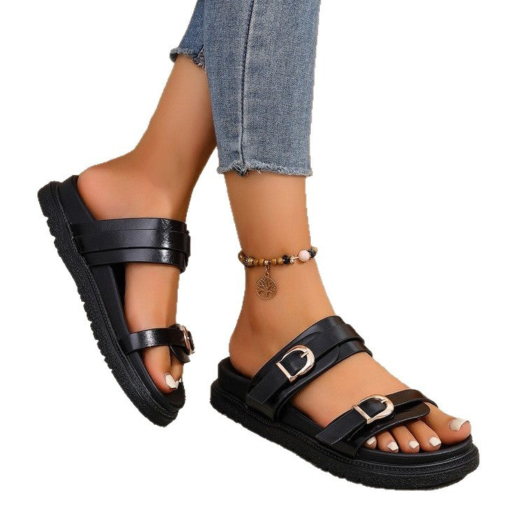 Damen modische Riemensandalen mit verstellbarem Schnallen-Design EB