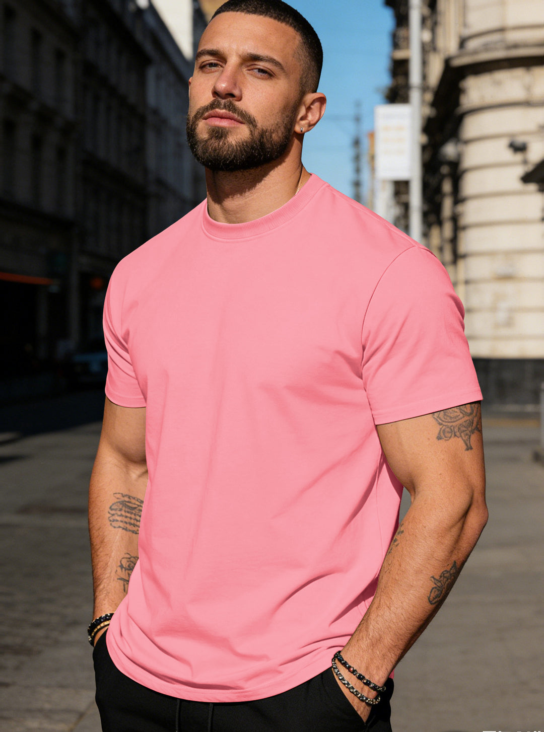 Herren nan körperbetontes hochwertiges Baumwollshirt mit Rundhalsausschnitt EB