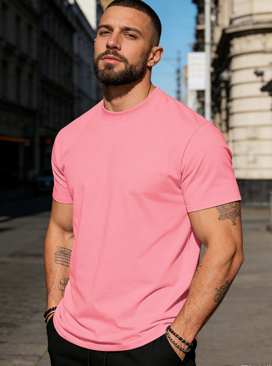Herren nan körperbetontes hochwertiges Baumwollshirt mit Rundhalsausschnitt EB