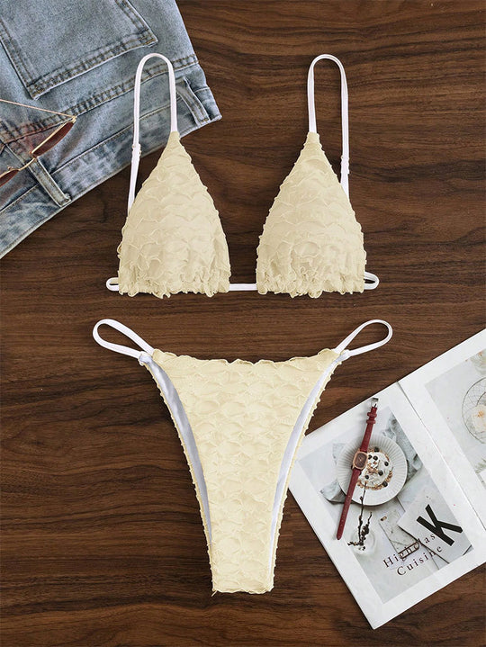 Damen Triangel-Bikini mit geschichteten Rüschendetails und verstellbaren Trägern EB