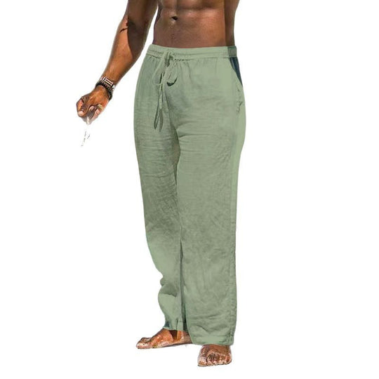 Herren nan entspannte Leinenhose mit elastischem Tunnelzug, geradem Bein und seitlichen Eingrifftaschen EB