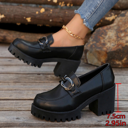 Damen Blockabsatz-Schuhe mit markanter Sohle und modischen Schnallen EB