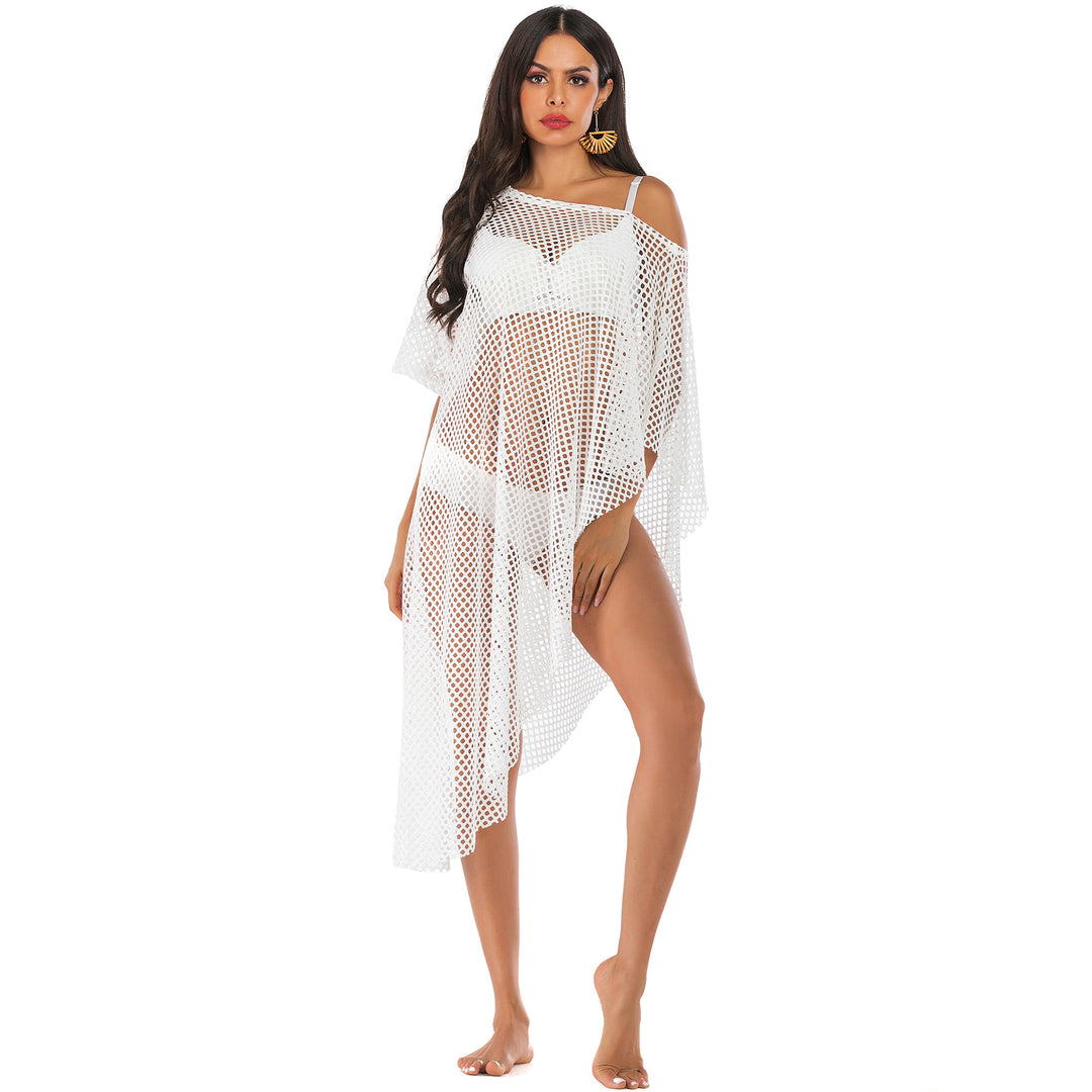 Damen lässiger Netz-Strandüberwurf mit asymmetrischem Schnitt EB