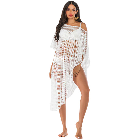 Damen lässiger Netz-Strandüberwurf mit asymmetrischem Schnitt EB
