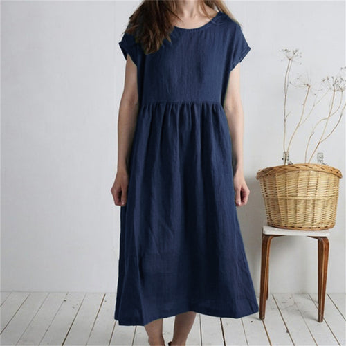 Damen Langmaxikleid aus atmungsaktivem Leinenstoff mit lockerer Passform EB