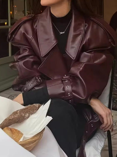 Damen Trendige Oversized jacke mit strukturierten Schulterpolstern und Taillengürtel EB