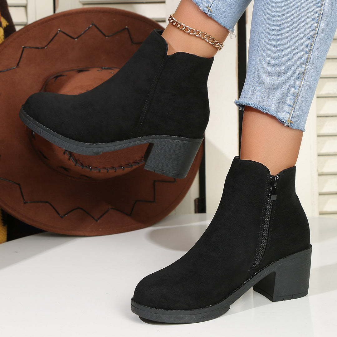 Damen nan elegante Stiefelette mit mittelhohem Blockabsatz, seitlichem Reißverschluss und gepolstertem Komfortfußbett EB