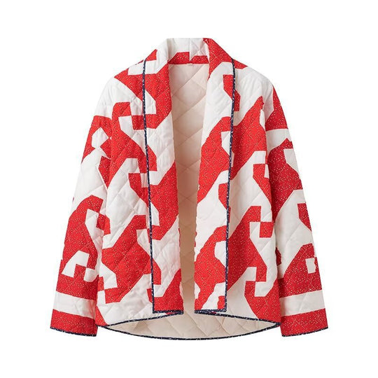 Damen gesteppte Jacke mit modernem Grafikdesign und offenem Schnitt EB