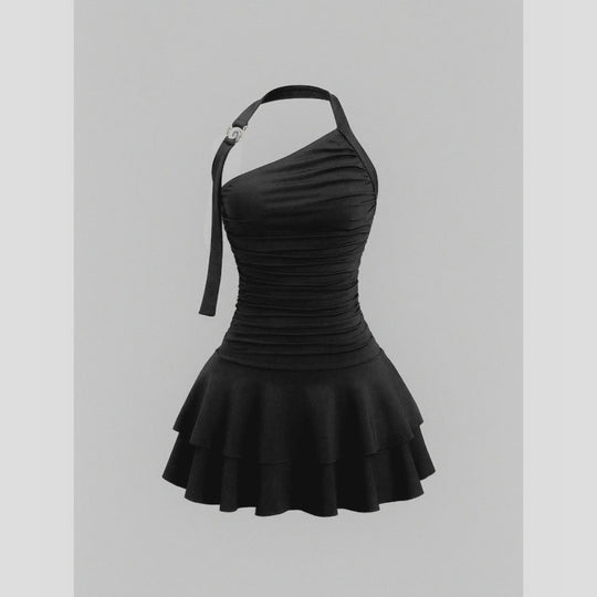 Damen asymmetrisches Wickelkleid mit gerafftem Design EB