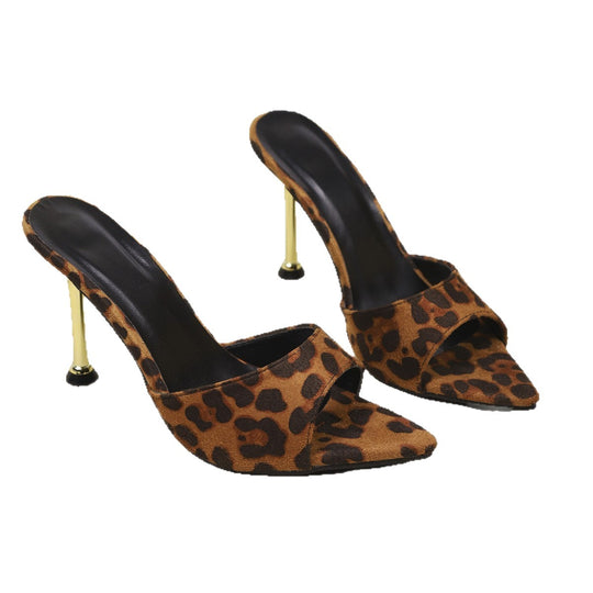 Damen High Heel Pantoletten mit Leopardenmuster EB