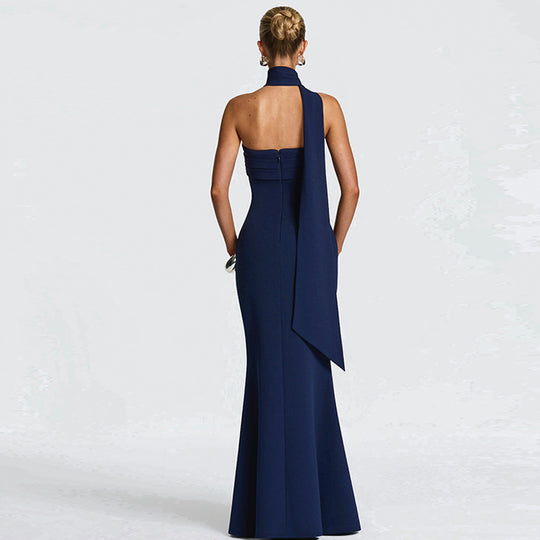 Damen Elegantes Langarm-Maxikleid mit transparenten Details EB