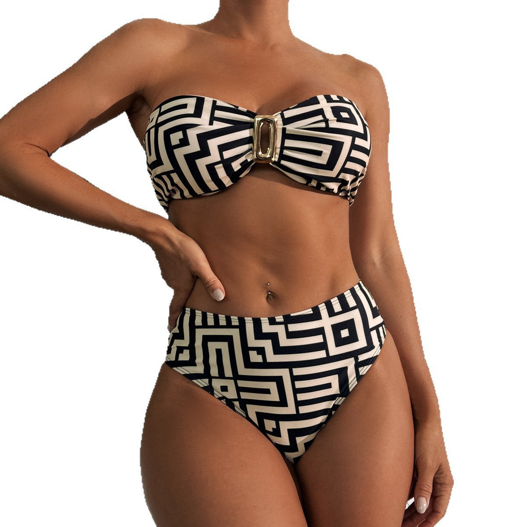 Damen Bandeau-Bikini mit geometrischem Design EB
