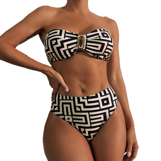 Damen Bandeau-Bikini mit geometrischem Design EB