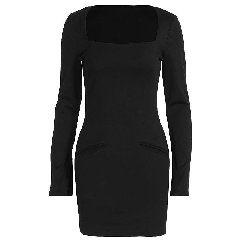 Damen Elegantes Kostümkleid mit Quadrat-Ausschnitt und langen Ärmeln EB